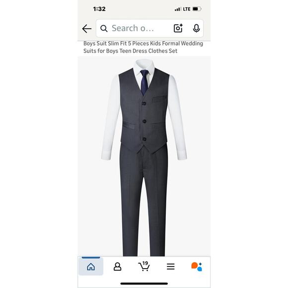 Boys Charcoal Grey Suit Kretenier Size 10 - 5 Pieces With Tie - Pants, Vest, - Picture 1 of 17